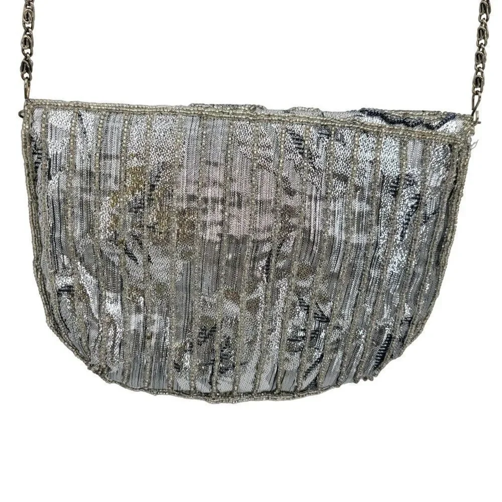 Vintage Majesty Line By‎ Albertario Crossbody Formal Silver Blue Paisley Beaded